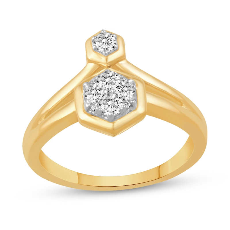 Main Image 1 of 1/3 CT. T.W. Diamond Linear Hexagon Duo Ring in 14K Gold