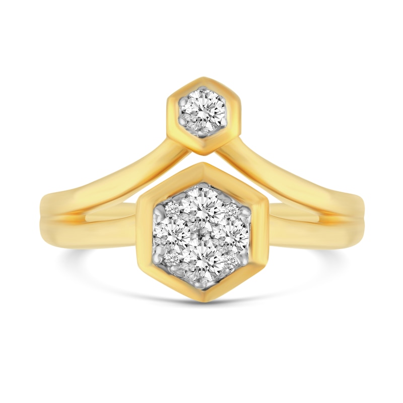 Main Image 4 of 1/3 CT. T.W. Diamond Linear Hexagon Duo Ring in 14K Gold
