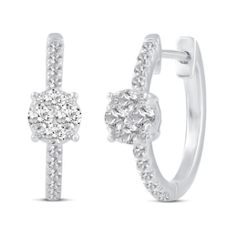 1/2 CT. T.W. Multi-Diamond center Huggie Hoop Earrings in 14K White Gold