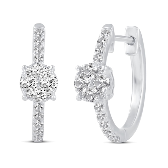 1/2 CT. T.w. Multi-Diamond center Huggie Hoop Earrings in 14K White Gold