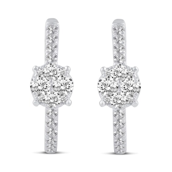 1/2 CT. T.w. Multi-Diamond center Huggie Hoop Earrings in 14K White Gold