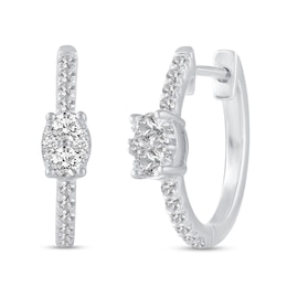 1/2 CT. T.W. Oval Multi-Diamond center Huggie Hoop Earrings in 14K White Gold