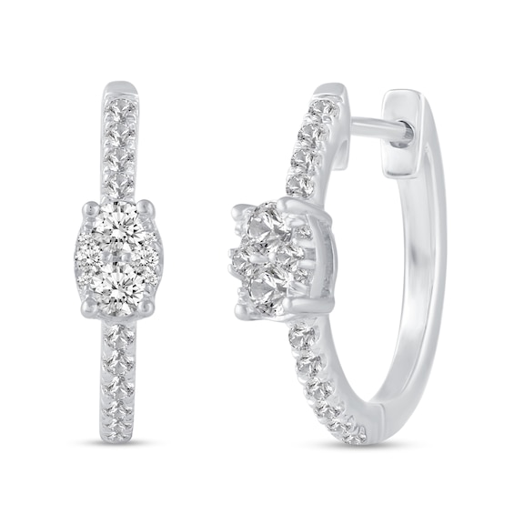 1/2 CT. T.w. Oval Multi-Diamond center Huggie Hoop Earrings in 14K White Gold