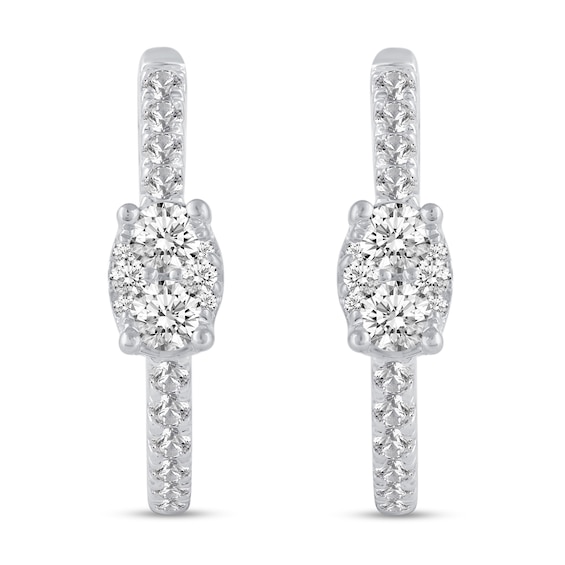 1/2 CT. T.w. Oval Multi-Diamond center Huggie Hoop Earrings in 14K White Gold
