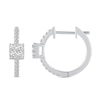 Thumbnail Image 3 of 1/2 CT. T.W. Cushion Multi-Diamond center Huggie Hoop Earrings in 14K White Gold