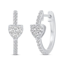 1/2 CT. T.W. Heart Multi-Diamond center Huggie Hoop Earrings in 14K White Gold