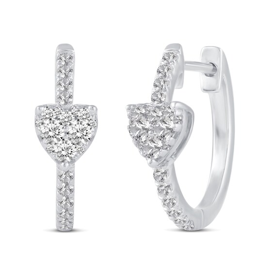 1/2 CT. T.w. Heart Multi-Diamond center Huggie Hoop Earrings in 14K White Gold