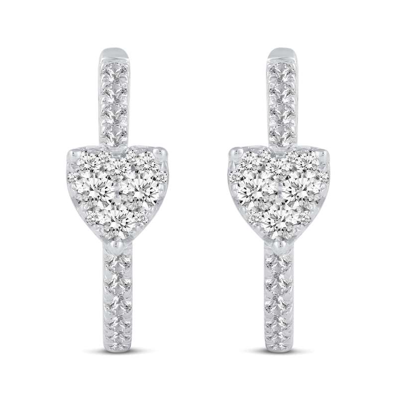 Main Image 2 of 1/2 CT. T.W. Heart Multi-Diamond center Huggie Hoop Earrings in 14K White Gold