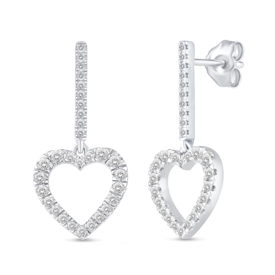 1/2 CT. T.w. Diamond Heart Dangle Stick Drop Earrings in 10K White Gold