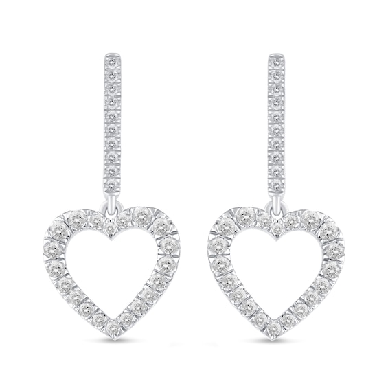 1/2 CT. T.w. Diamond Heart Dangle Stick Drop Earrings in 10K White Gold