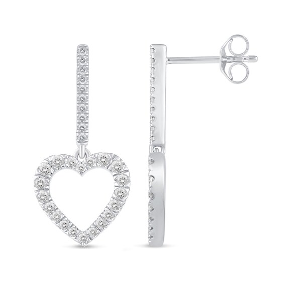 1/2 CT. T.w. Diamond Heart Dangle Stick Drop Earrings in 10K White Gold