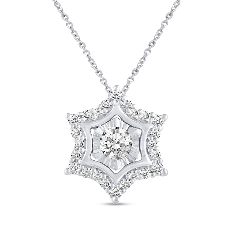 Main Image 1 of 3/8 CT. T.W. Diamond Curved Snowflake Pendant in Sterling Silver