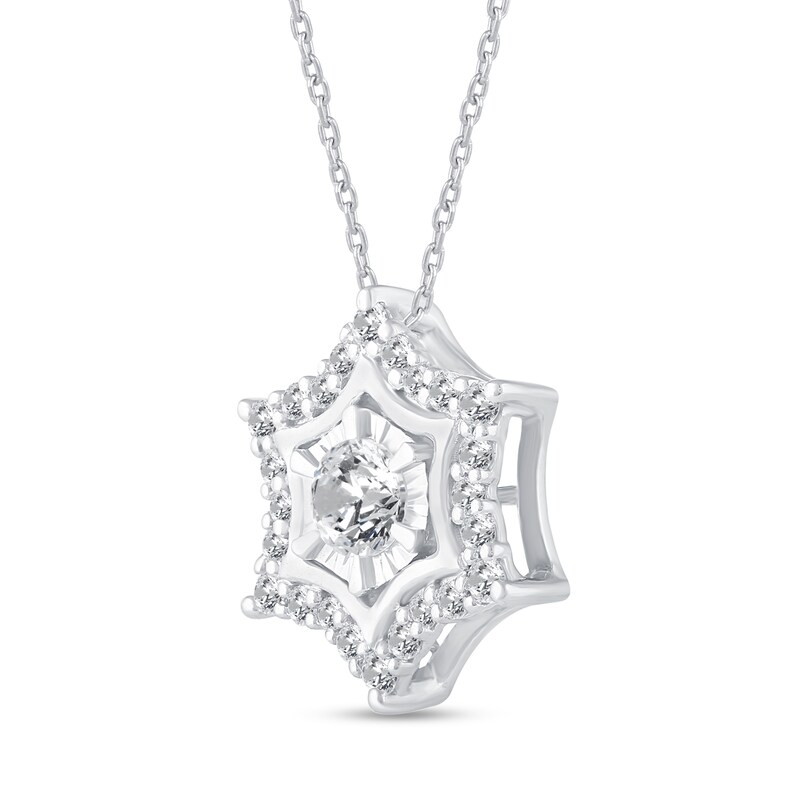 Main Image 2 of 3/8 CT. T.W. Diamond Curved Snowflake Pendant in Sterling Silver