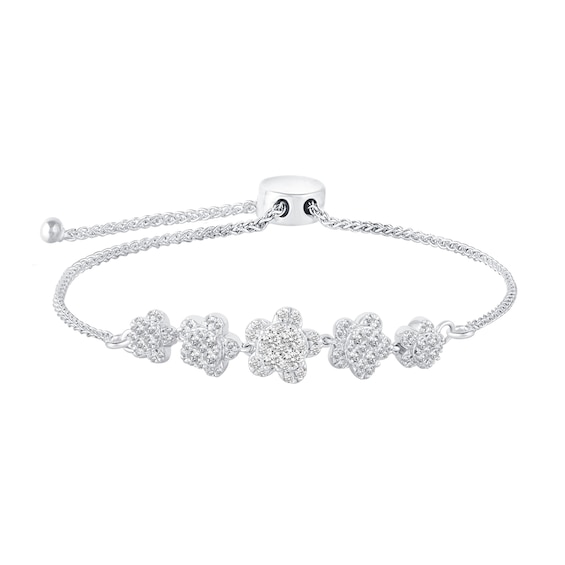 1 CT. T.w. Diamond Flowers Bolo Bracelet in 14K White Gold - 9.5"