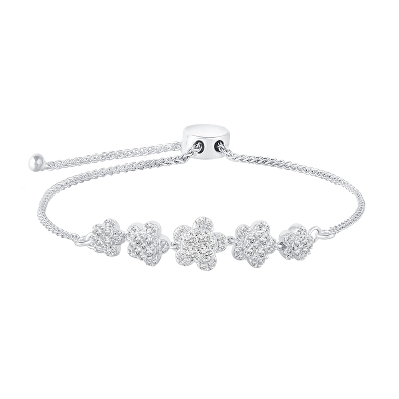 1 CT. T.W. Diamond Flowers Bolo Bracelet in 14K White Gold - 9.5"