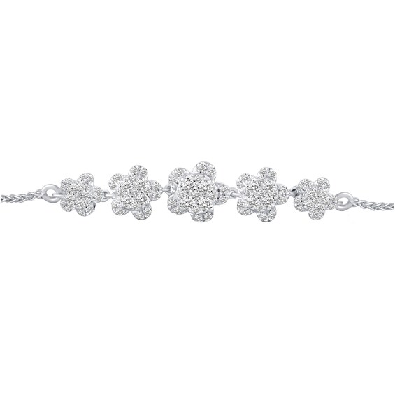 1 CT. T.w. Diamond Flowers Bolo Bracelet in 14K White Gold - 9.5"