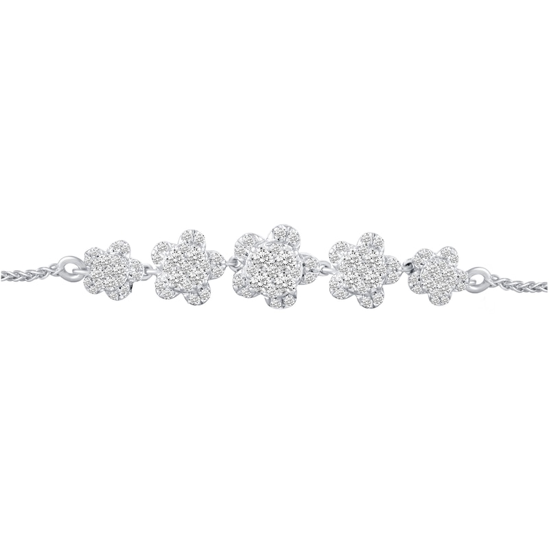 1 CT. T.W. Diamond Flowers Bolo Bracelet in 14K White Gold - 9.5"