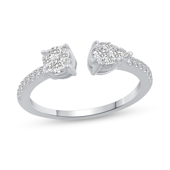 3/8 CT. T.w. Pear and Round Multi-Diamond Open Shank Ring in 14K White Gold
