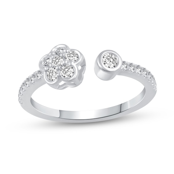 3/8 CT. T.w. Diamond Flower Open Shank Ring in 14K White Gold