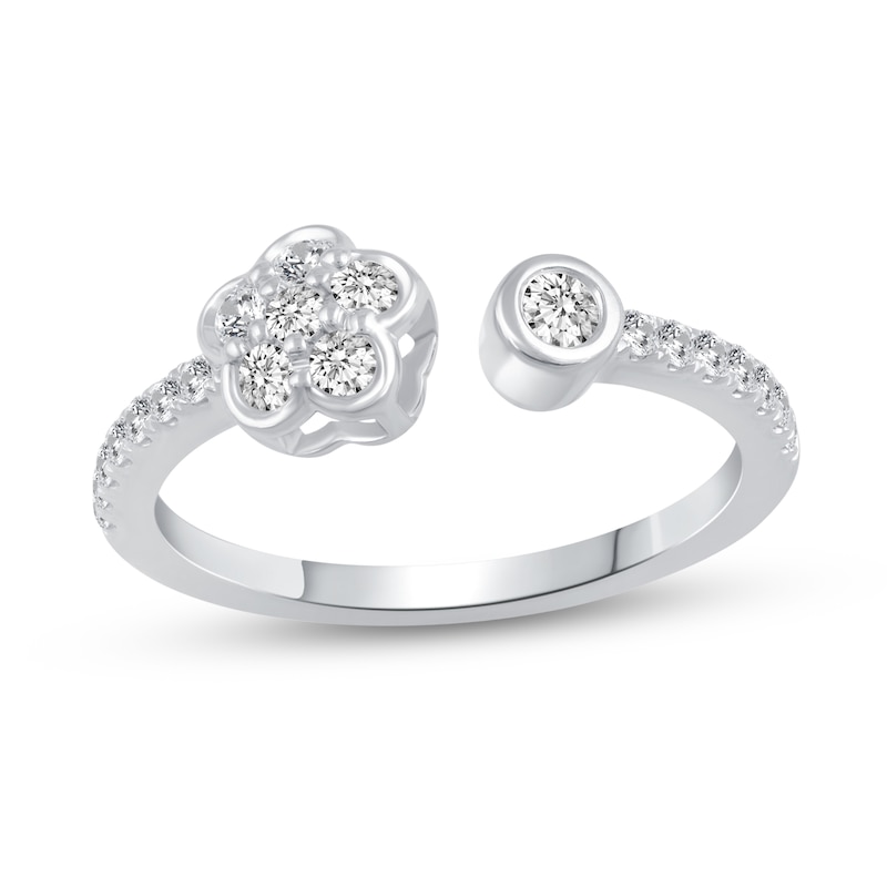 Main Image 1 of 3/8 CT. T.W. Diamond Flower Open Shank Ring in 14K White Gold