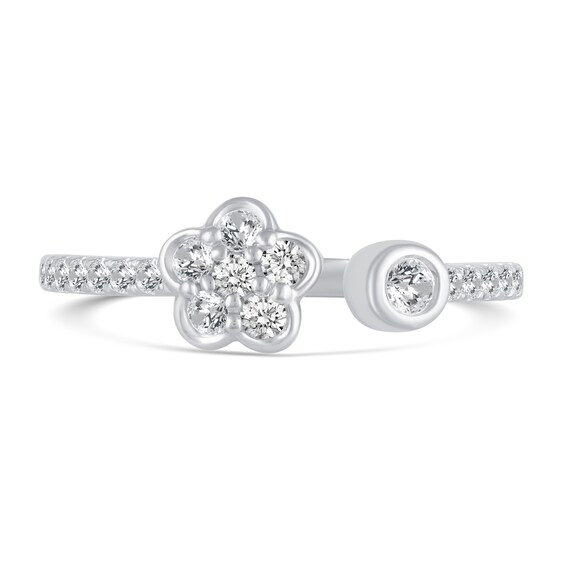 3/8 CT. T.w. Diamond Flower Open Shank Ring in 14K White Gold