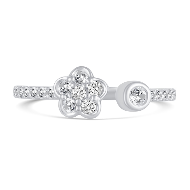 Main Image 4 of 3/8 CT. T.W. Diamond Flower Open Shank Ring in 14K White Gold