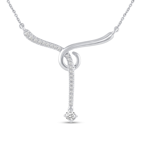 1/4 CT. T.w. Diamond Curly Y-Necklace in 14K White Gold