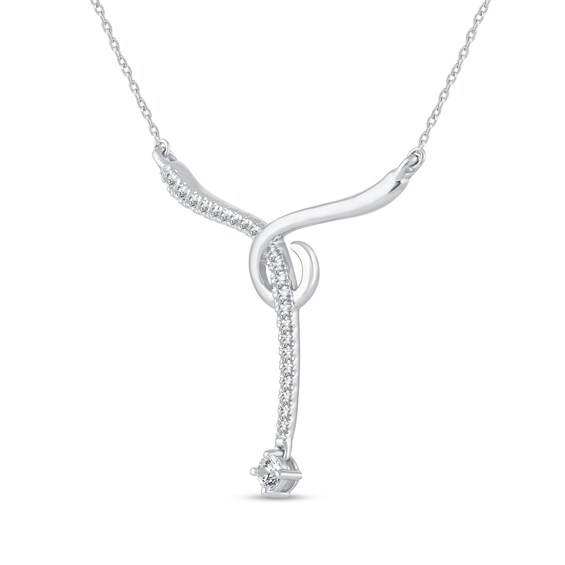 1/4 CT. T.w. Diamond Curly Y-Necklace in 14K White Gold
