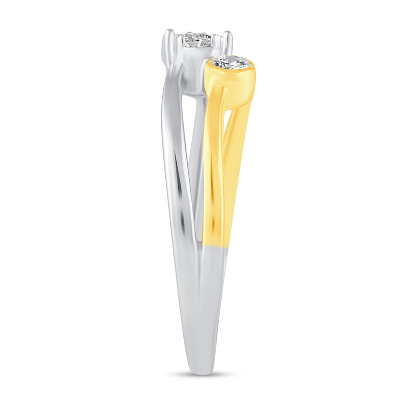 Main Image 3 of 1/4 CT. T.W. Multi-Diamond Split Shank Ring in 14K Two-Tone Gold