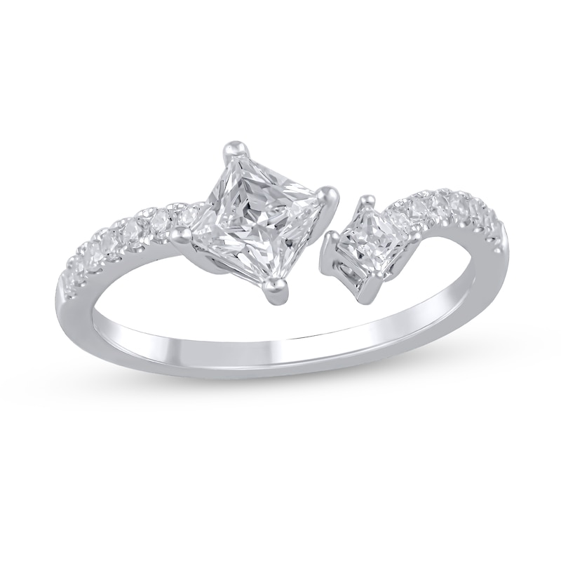 Main Image 1 of 5/8 CT. T.W. Princess-Cut Diamond Duo Open Shank Ring in 14K White Gold