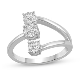 3/8 CT. T.W. Multi-Diamond Linear Three Stone Open Shank Ring in 14K White Gold