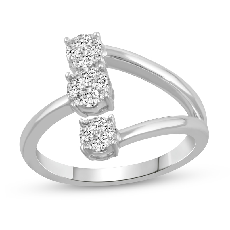 Main Image 1 of 3/8 CT. T.W. Multi-Diamond Linear Three Stone Open Shank Ring in 14K White Gold