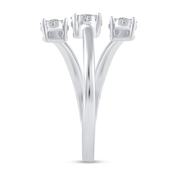 3/8 CT. T.w. Multi-Diamond Linear Three Stone Open Shank Ring in 14K White Gold