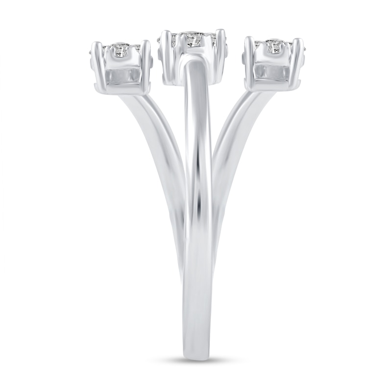 Main Image 2 of 3/8 CT. T.W. Multi-Diamond Linear Three Stone Open Shank Ring in 14K White Gold