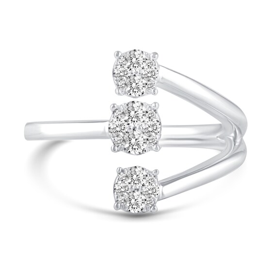 3/8 CT. T.w. Multi-Diamond Linear Three Stone Open Shank Ring in 14K White Gold