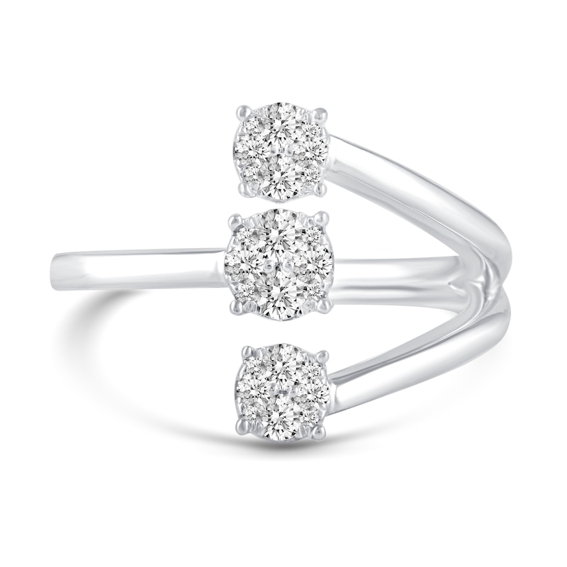 Main Image 4 of 3/8 CT. T.W. Multi-Diamond Linear Three Stone Open Shank Ring in 14K White Gold
