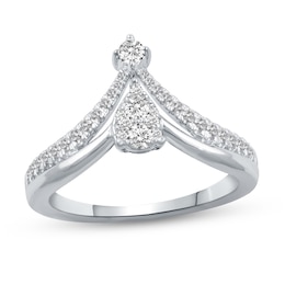 3/8 CT. T.W. Pear Multi-Diamond Split Shank Chevron Ring in 14K White Gold