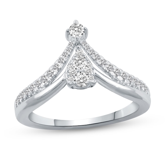3/8 CT. T.w. Pear Multi-Diamond Split Shank Chevron Ring in 14K White Gold
