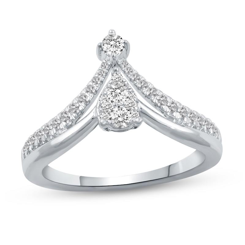 Main Image 1 of 3/8 CT. T.W. Pear Multi-Diamond Split Shank Chevron Ring in 14K White Gold