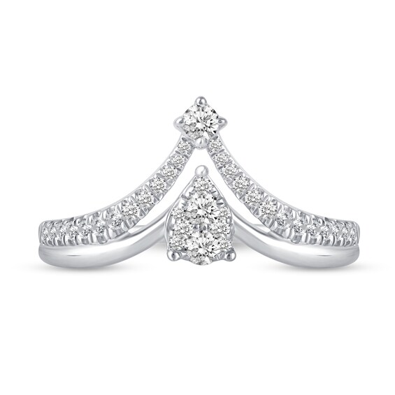 3/8 CT. T.w. Pear Multi-Diamond Split Shank Chevron Ring in 14K White Gold