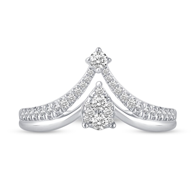 Main Image 4 of 3/8 CT. T.W. Pear Multi-Diamond Split Shank Chevron Ring in 14K White Gold