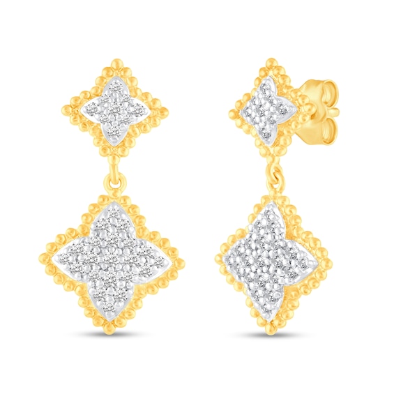 1/2 CT. T.w. Diamond Beaded Flower Drop Earrings in 14K Gold