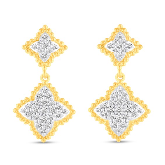 1/2 CT. T.w. Diamond Beaded Flower Drop Earrings in 14K Gold
