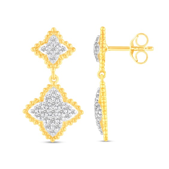 1/2 CT. T.w. Diamond Beaded Flower Drop Earrings in 14K Gold
