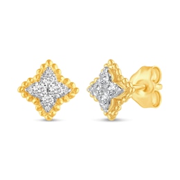 1/4 CT. T.W. Diamond Beaded Flower Stud Earrings in 14K Gold