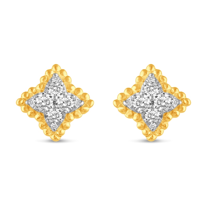 Main Image 2 of 1/4 CT. T.W. Diamond Beaded Flower Stud Earrings in 14K Gold
