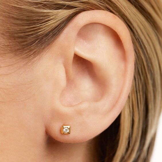 PDPAOLA™ at Zales 1/20 CT. Lab-Grown Diamond Solitaire Square Single Stud Earring in 18K Gold