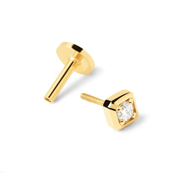 PDPAOLA™ at Zales 1/20 CT. Lab-Grown Diamond Solitaire Square Single Stud Earring in 18K Gold