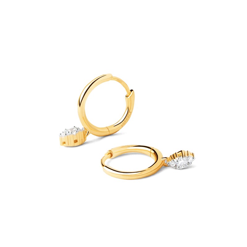 Main Image 1 of PDPAOLA™ at Zales 1/15 CT. T.W. Lab-Grown Diamond Hoop Drop Earrings in 18K Gold