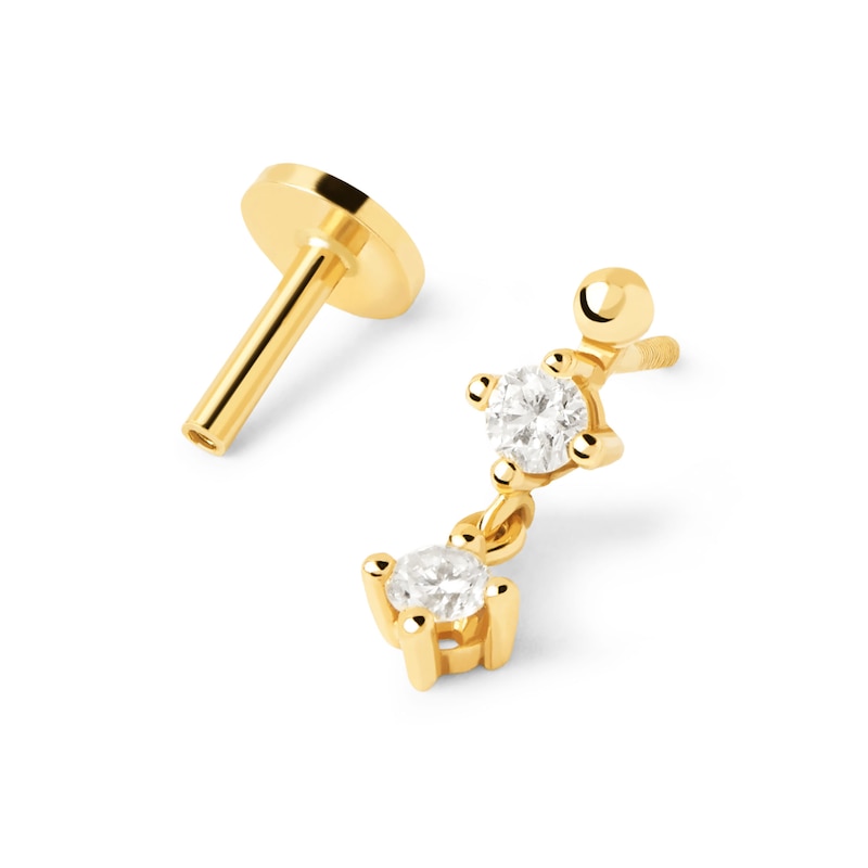 Main Image 4 of PDPAOLA™ at Zales 1/8 CT. T.W. Lab-Grown Diamond Duo Drop Single Stud Earring in 18K Gold
